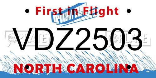 VDZ2503 North Carolina License Plate