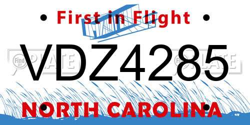 VDZ4285 North Carolina License Plate