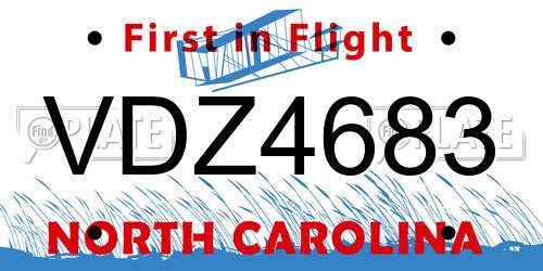 VDZ4683 North Carolina License Plate