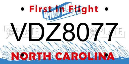VDZ8077 North Carolina License Plate