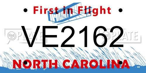 VE2162 North Carolina License Plate
