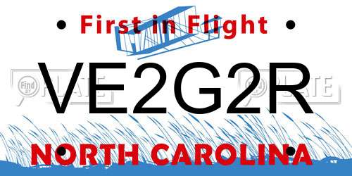 VE2G2R North Carolina License Plate