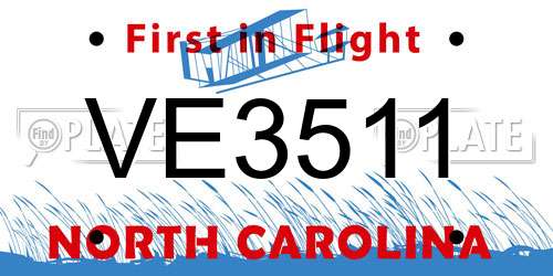 VE3511 North Carolina License Plate