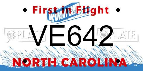VE642 North Carolina License Plate