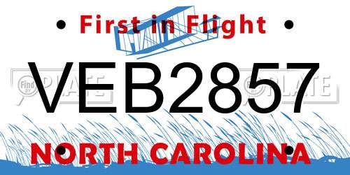 VEB2857 North Carolina License Plate