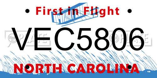 VEC5806 North Carolina License Plate