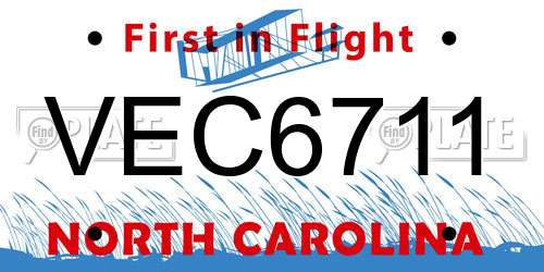 VEC6711 North Carolina License Plate