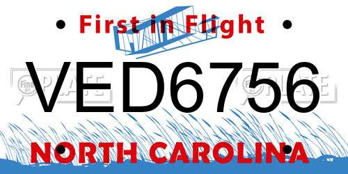 VED6756 North Carolina License Plate