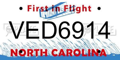 VED6914 North Carolina License Plate