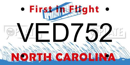 VED752 North Carolina License Plate