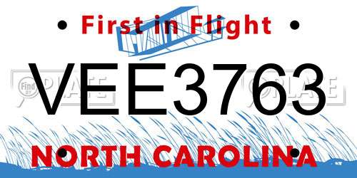 VEE3763 North Carolina License Plate