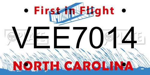 VEE7014 North Carolina License Plate