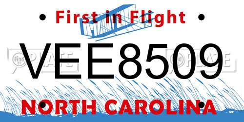 VEE8509 North Carolina License Plate