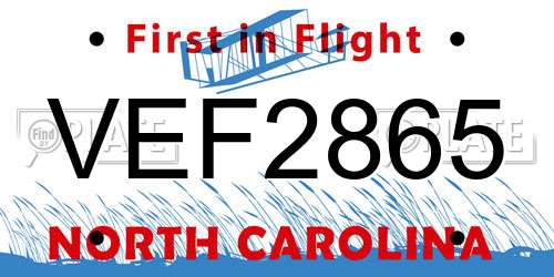 VEF2865 North Carolina License Plate