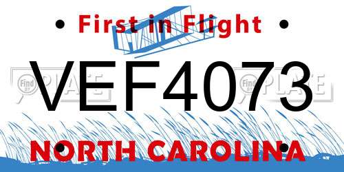 VEF4073 North Carolina License Plate