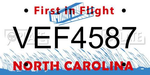 VEF4587 North Carolina License Plate