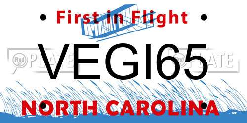 VEGI65 North Carolina License Plate