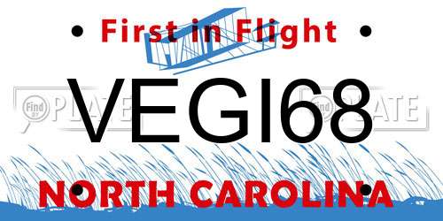 VEGI68 North Carolina License Plate