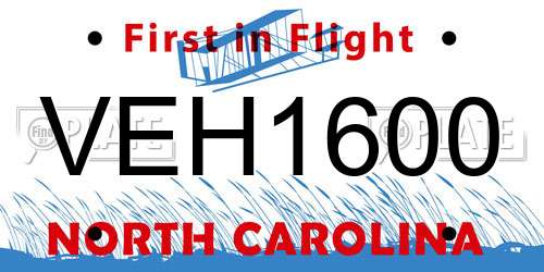VEH1600 North Carolina License Plate