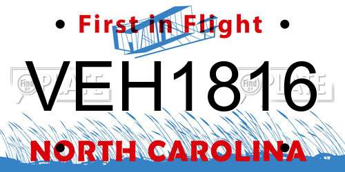 VEH1816 North Carolina License Plate