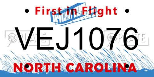 VEJ1076 North Carolina License Plate