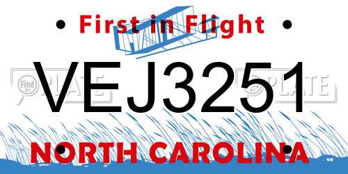 VEJ3251 North Carolina License Plate