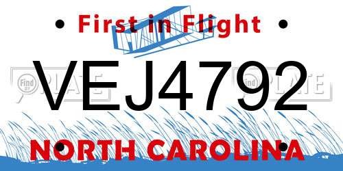 VEJ4792 North Carolina License Plate