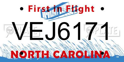 VEJ6171 North Carolina License Plate