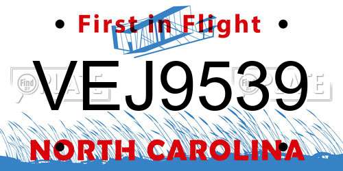 VEJ9539 North Carolina License Plate