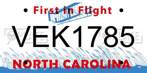 VEK1785 North Carolina License Plate