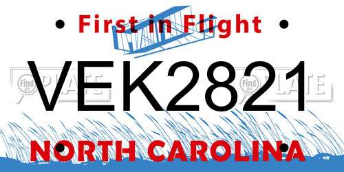 VEK2821 North Carolina License Plate