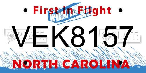 VEK8157 North Carolina License Plate
