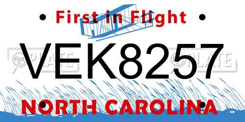 VEK8257 North Carolina License Plate
