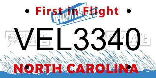 VEL3340 North Carolina License Plate