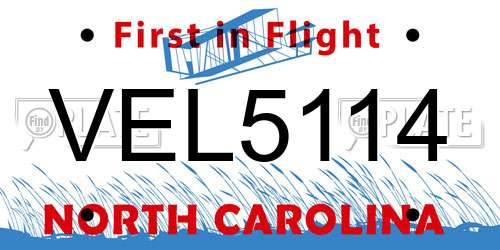 VEL5114 North Carolina License Plate