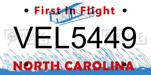 VEL5449 North Carolina License Plate