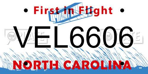 VEL6606 North Carolina License Plate
