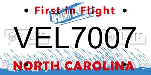 VEL7007 North Carolina License Plate