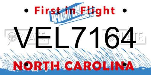 VEL7164 North Carolina License Plate