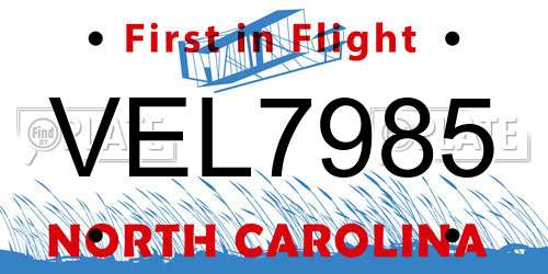 VEL7985 North Carolina License Plate
