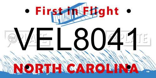 VEL8041 North Carolina License Plate