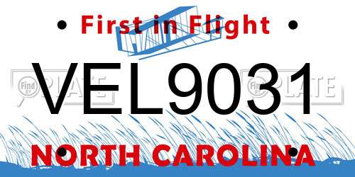 VEL9031 North Carolina License Plate