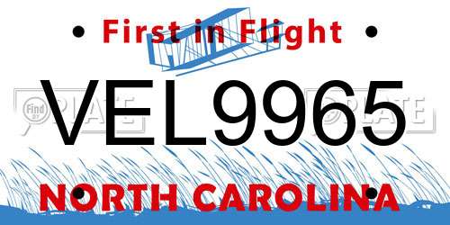 VEL9965 North Carolina License Plate