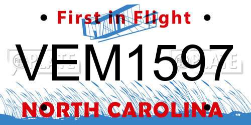 VEM1597 North Carolina License Plate