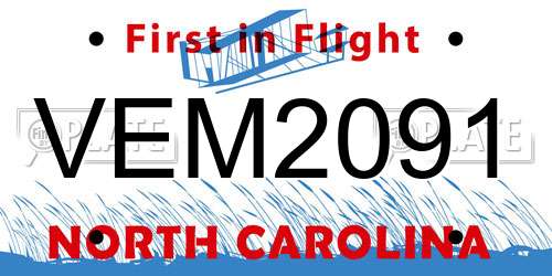 VEM2091 North Carolina License Plate