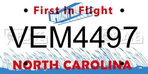 VEM4497 North Carolina License Plate