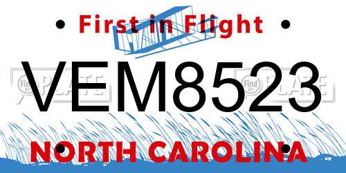 VEM8523 North Carolina License Plate