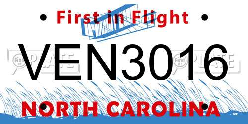 VEN3016 North Carolina License Plate