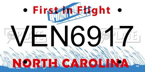 VEN6917 North Carolina License Plate