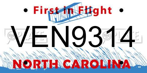 VEN9314 North Carolina License Plate